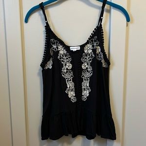 Black Boho Embroidered Tank Top